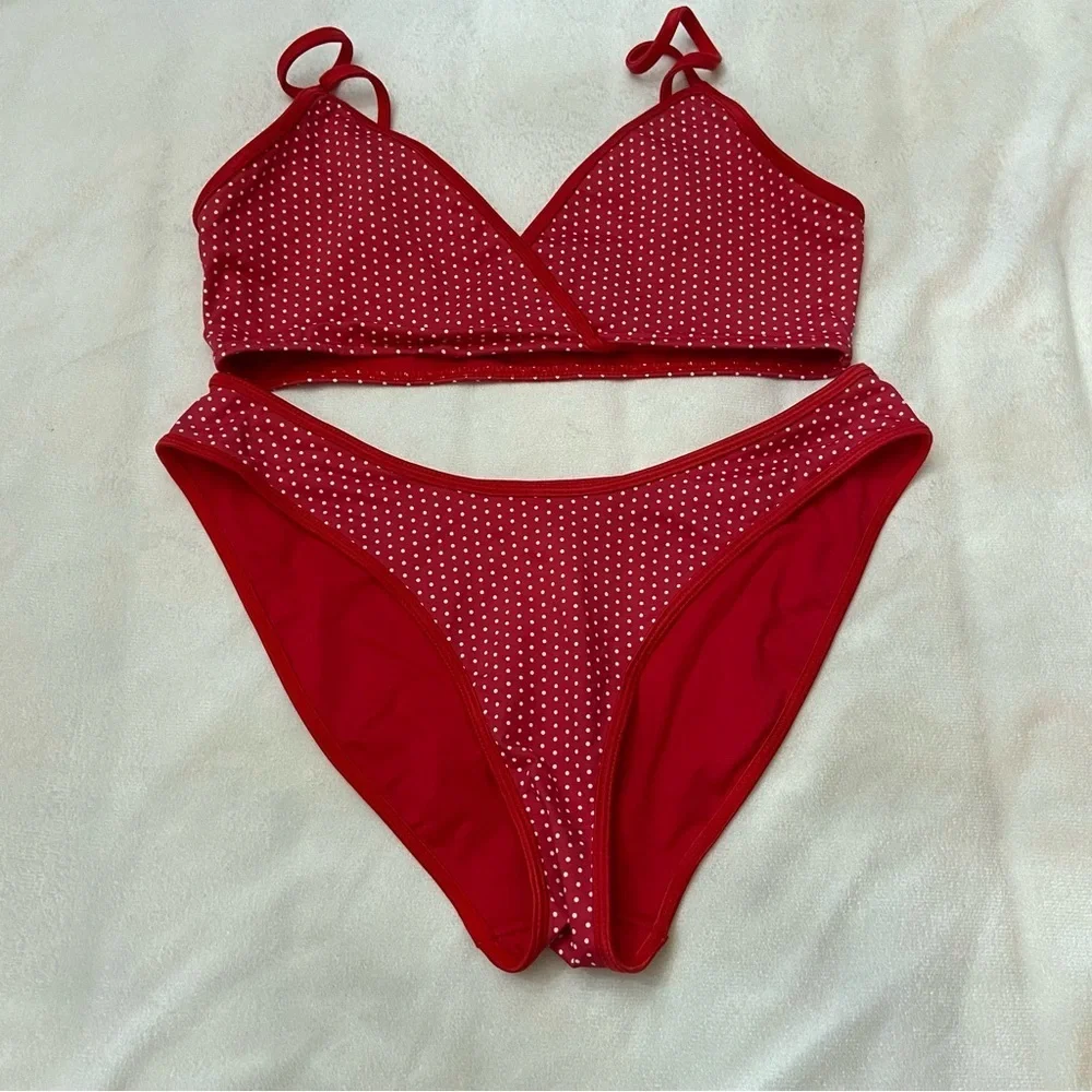 New! Frankie's Bikinis SET Dove Red Polka Dot Bikini 3988